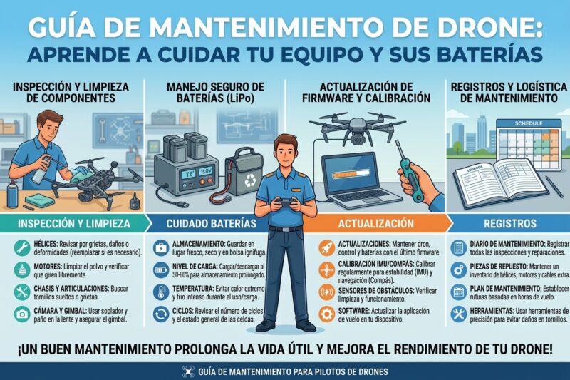 Mantenimiento de drone: Aprende a cuidar tu equipo y sus baterías.